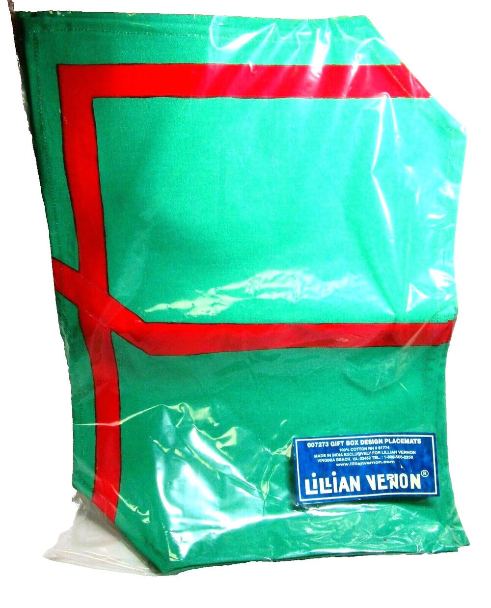 Lillian Vernon Christmas Placemats Set of 4 Green and Red Fabric 13x18 inches